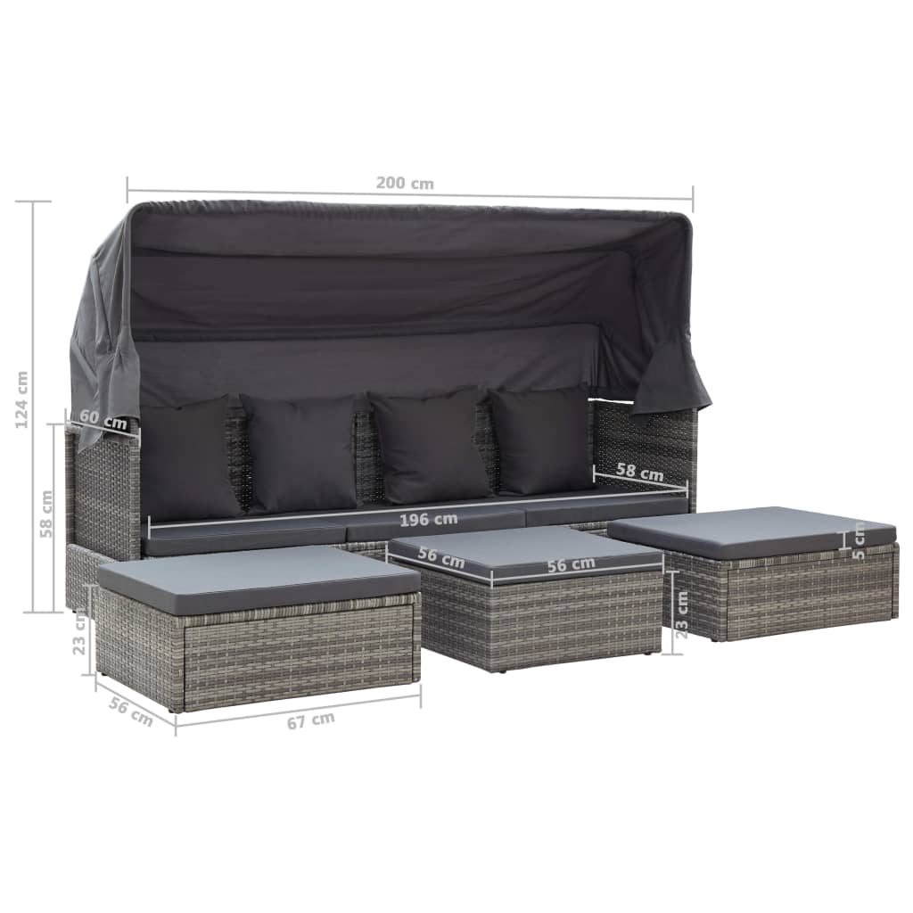 Tuinbed Met Luifel Poly Rattan Gemengd