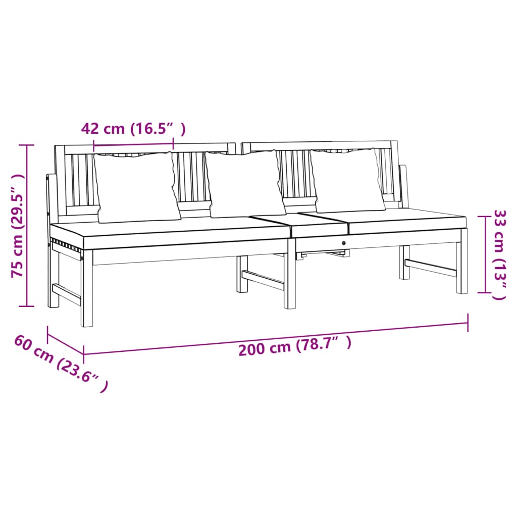 Dagbed Met Kleurig Kussen 200X60X75 Cm Massief Acaciahout