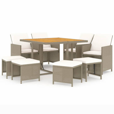 9-Delige Tuinset Met Kussens Poly Rattan Beige En Bruin