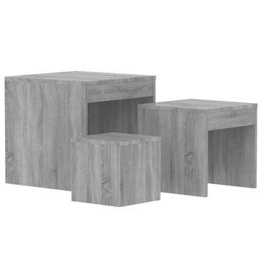 3-Delige Tafeltjesset Bewerkt Hout Eikenkleurig