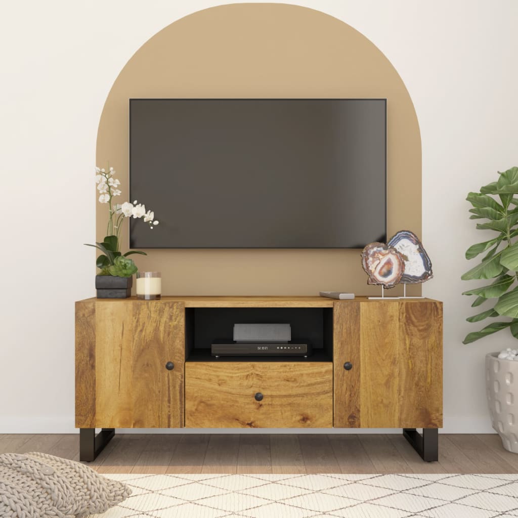 Tv-Meubel 105X33,5X46 Cm Massief Mangohout En Bewerkt Hout