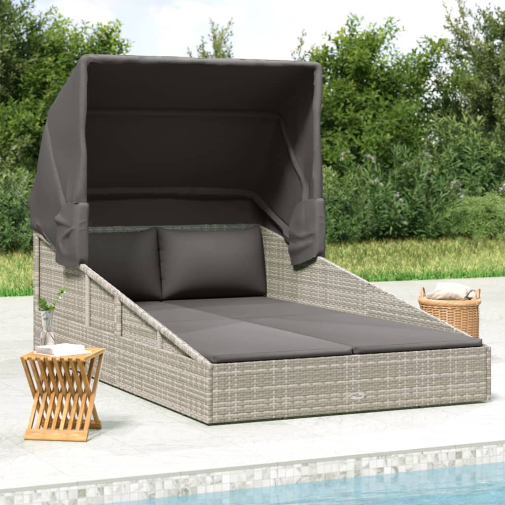 Ligbed Met Inklapbaar Dak 200X114X128 Cm Poly Rattan