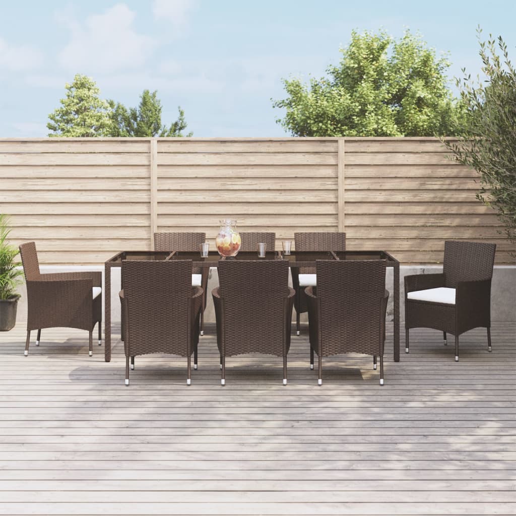 9-Delige Tuinset Met Kussens Poly Rattan Bruin