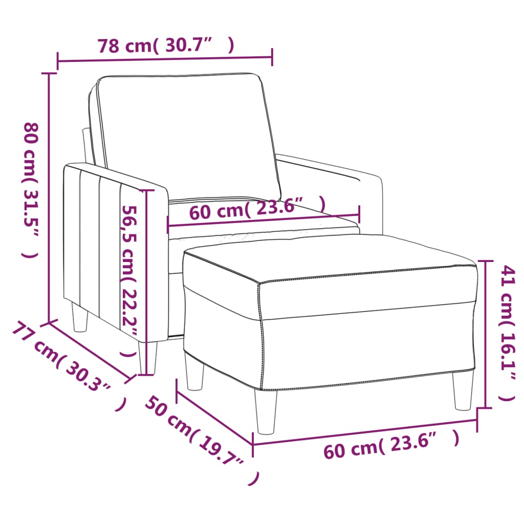 Fauteuil Met Voetenbank 60 Cm Fluweel Kleurig