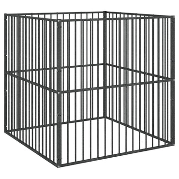Hondenkennel 4 Panelen Gepoedercoat Staal Zwart