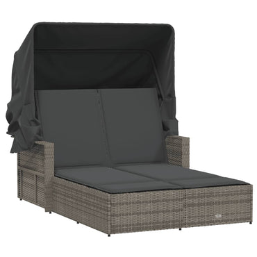 Ligbed 2-Persoons Met Luifel En Kussens Poly Rattan