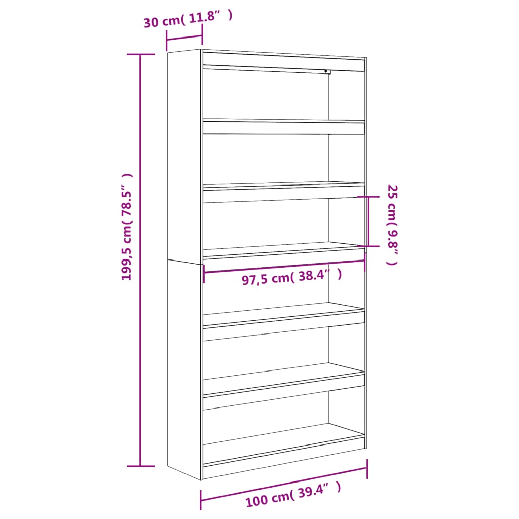 Boekenkast / Kamerscherm 100X30X199,5 Cm Massief Grenenhout Bruin