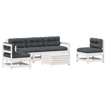 6-Delige Loungeset Met Kussens Massief Grenenhout Wit