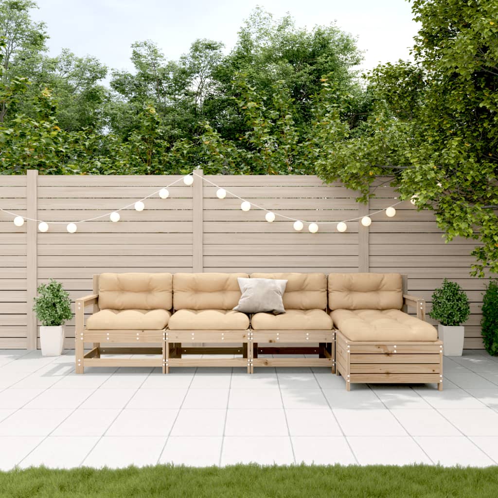 5-Delige Loungeset Met Kussens Massief Grenenhout Wit