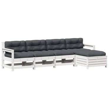 5-Delige Loungeset Met Kussens Massief Grenenhout Wit