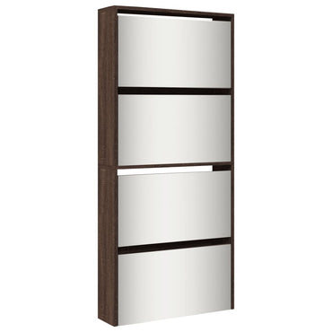 Schoenenkast Met Spiegel 4-Laags 63X17X134 Cm Bruin Eikenkleur