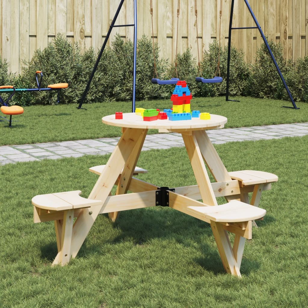 Picknicktafel Voor 4 Kinderen Met Parasol Rond Vurenhout