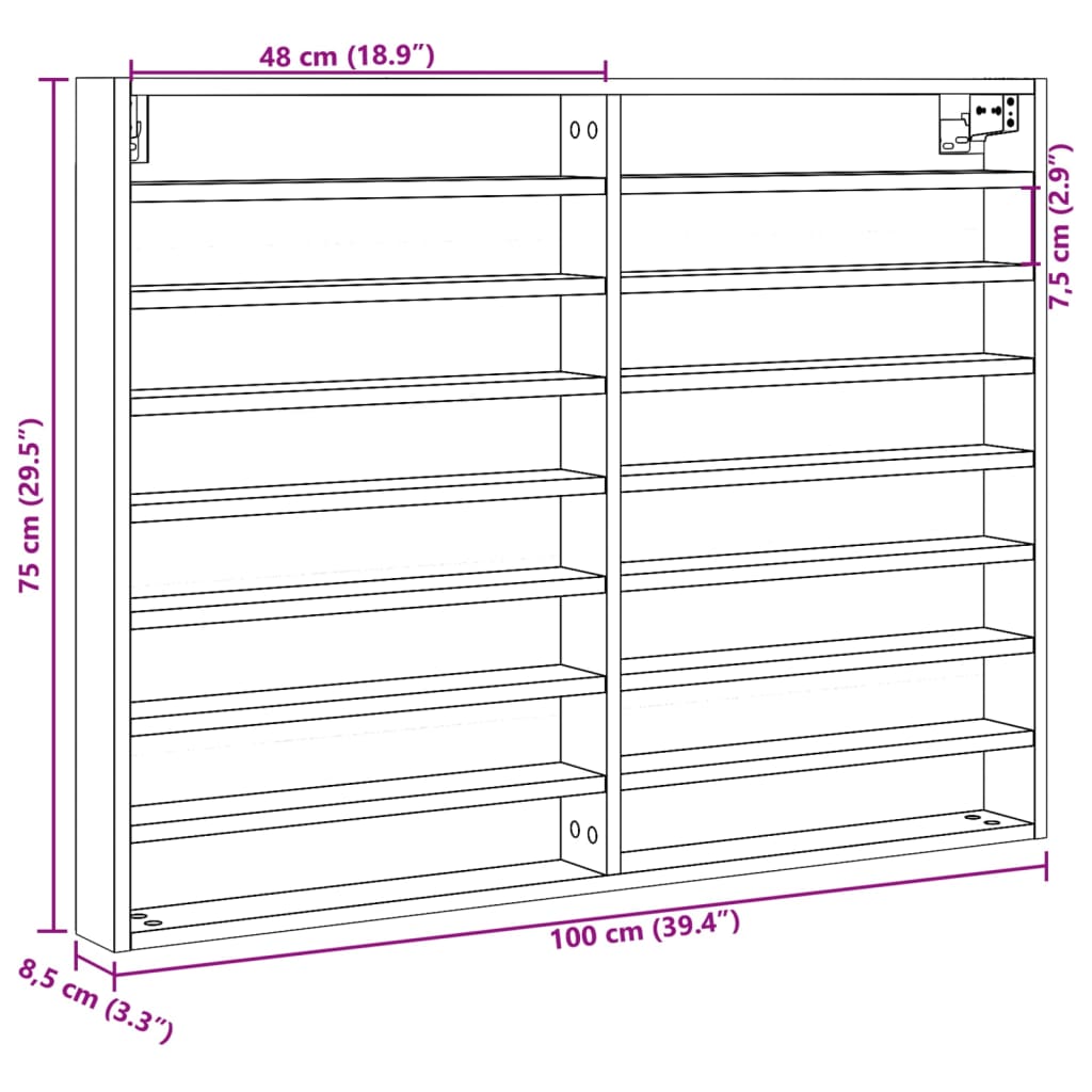 Vitrinekast 100X8,5X75 Cm Bewerkt Hout Wit