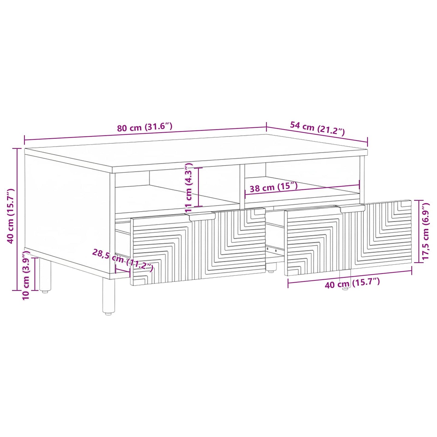 Salontafel Met Lade Bruin 80 X 54 X 40 Cm