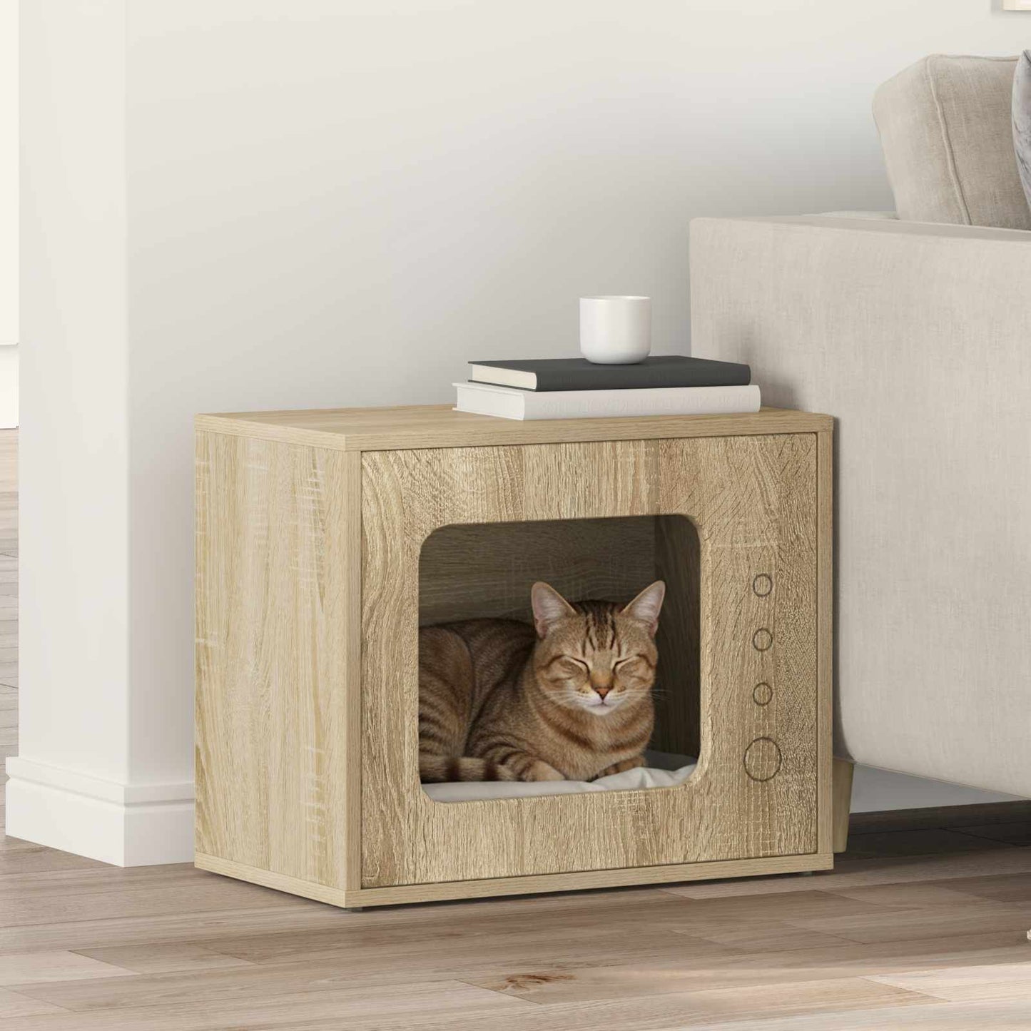 Kattenhuis Beton 51 X 30 X 42,5 Cm Bewerkt Hout