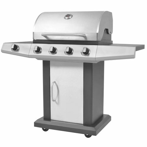 Gas Barbecue Grill Met Wiel Zilver Staal Met Metaal Slang