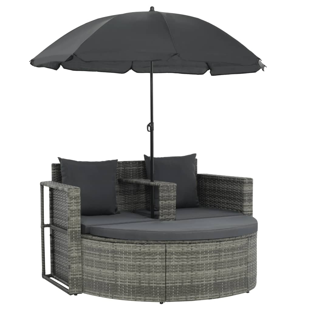 Tuinbank 2-Zits Met Kussens En Parasol Poly Rattan