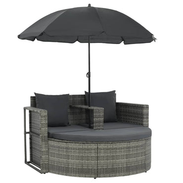 Tuinbank 2-Zits Met Kussens En Parasol Poly Rattan