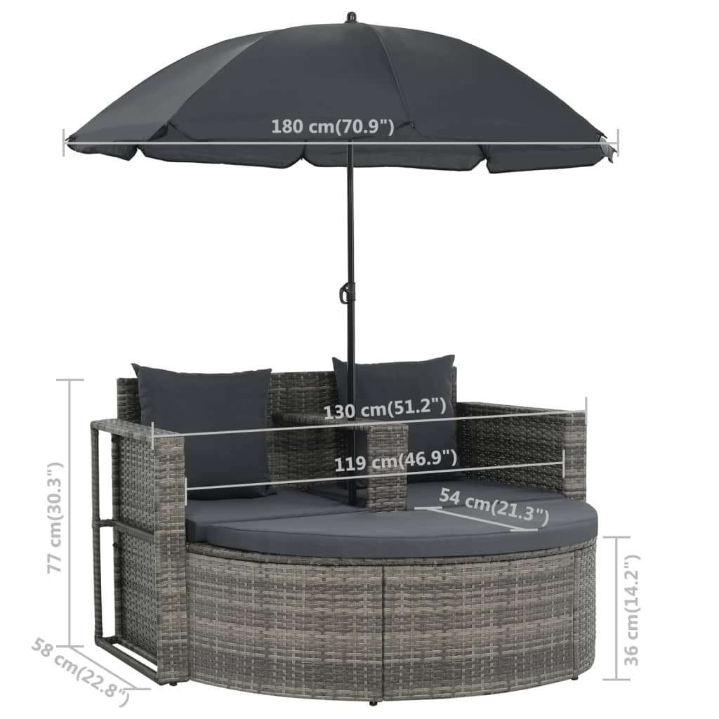 Tuinbank 2-Zits Met Kussens En Parasol Poly Rattan