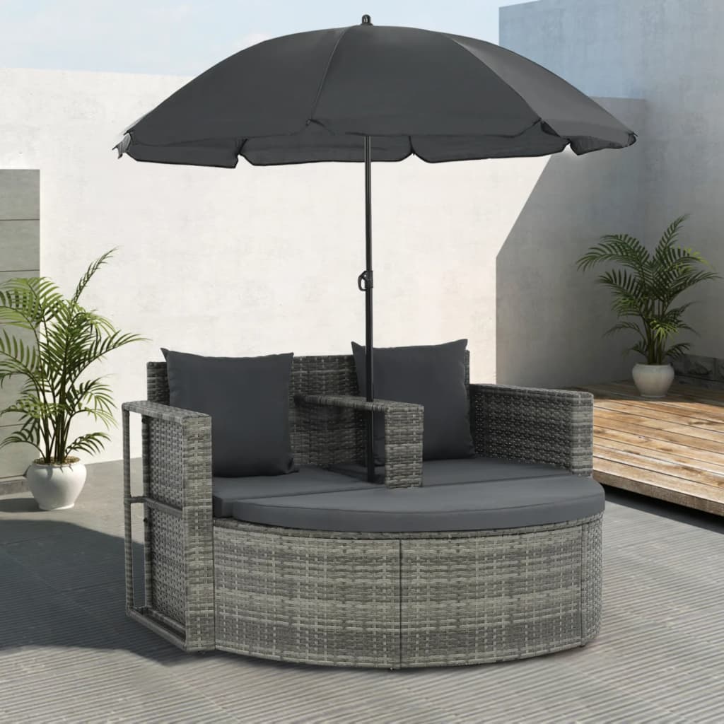 Tuinbank 2-Zits Met Kussens En Parasol Poly Rattan
