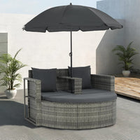 Tuinbank 2-Zits Met Kussens En Parasol Poly Rattan