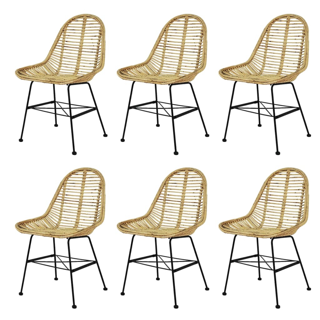 Eetkamerstoelen Rattan Natuurlijk 6 St