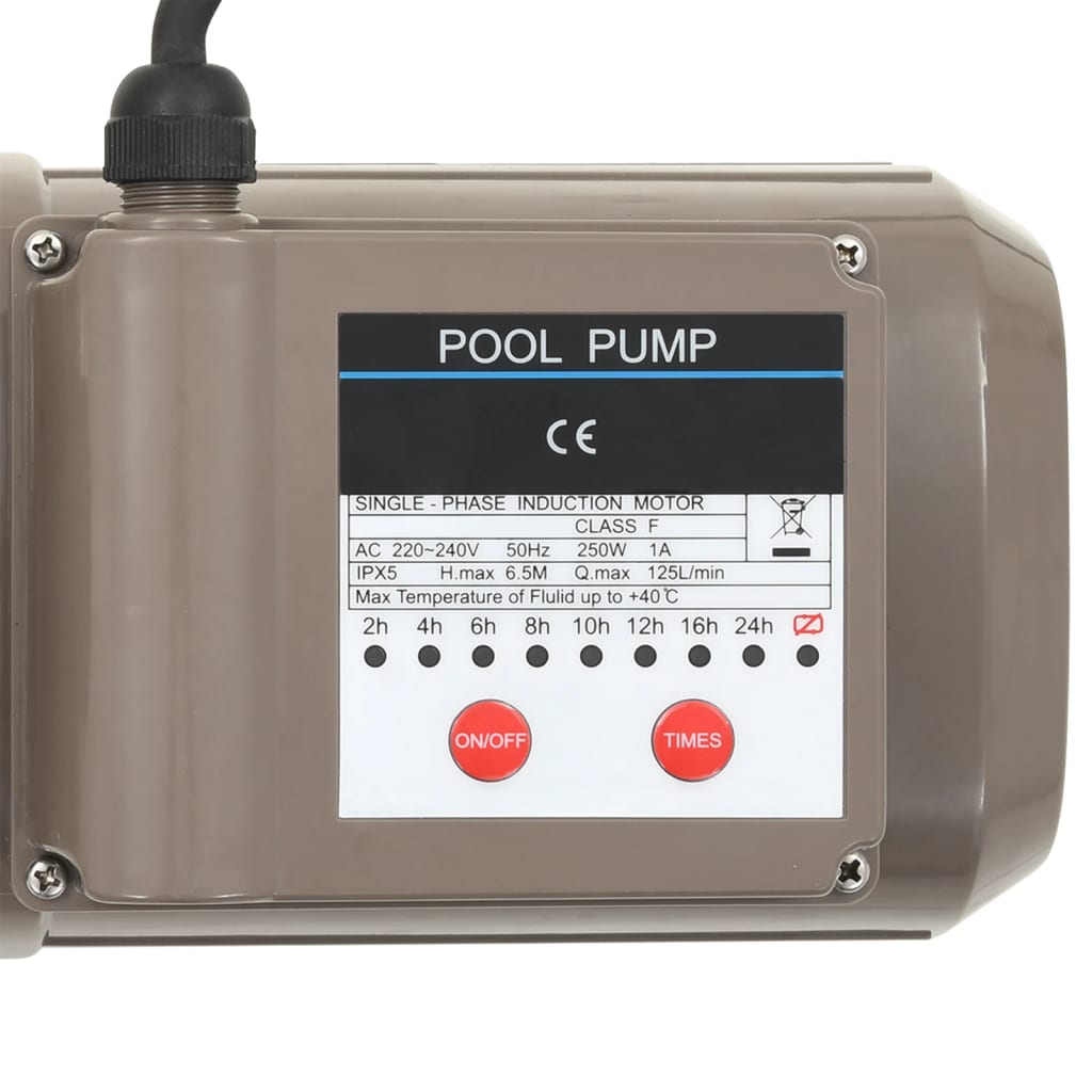 Zwembadpomp Met Timer 0,25 Pk 8000 L/U Zwart