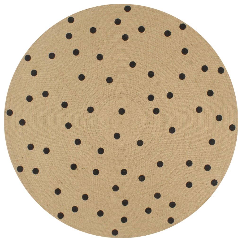 Vloerkleed Handgemaakt Met Zwarte Print Jute