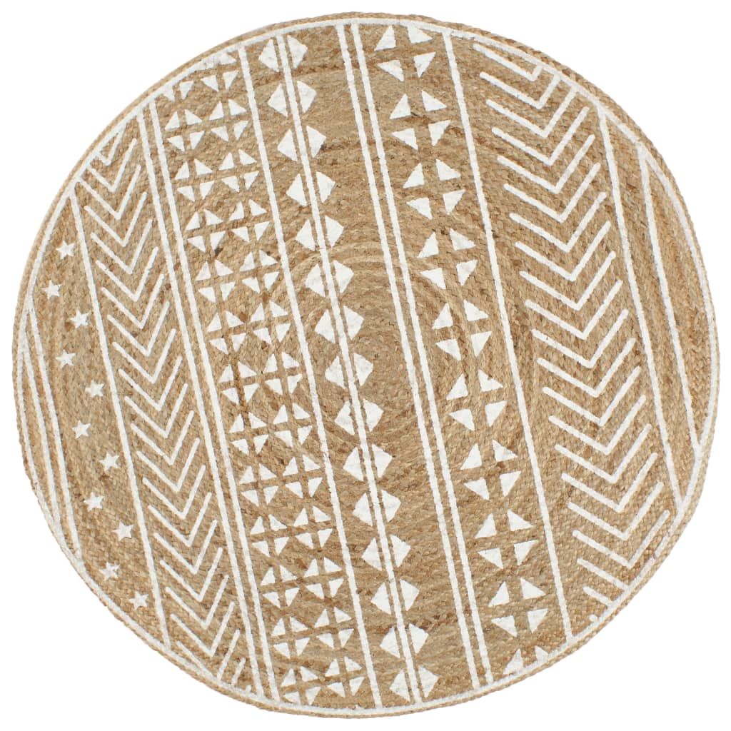 Vloerkleed Handgemaakt Met Zwarte Print Jute