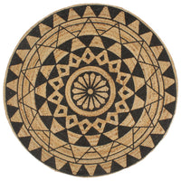 Vloerkleed Handgemaakt Met Zwarte Print Jute
