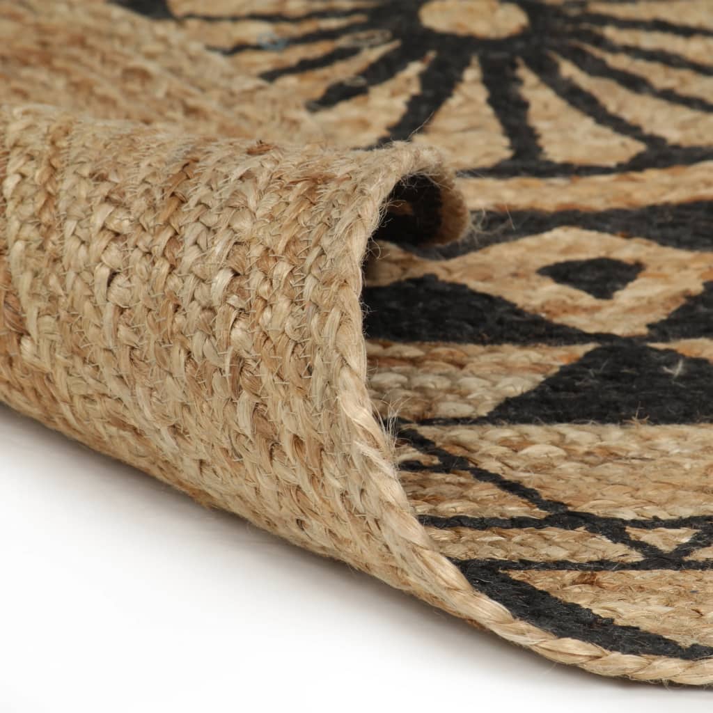 Vloerkleed Handgemaakt Met Zwarte Print Jute