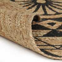 Vloerkleed Handgemaakt Met Zwarte Print Jute