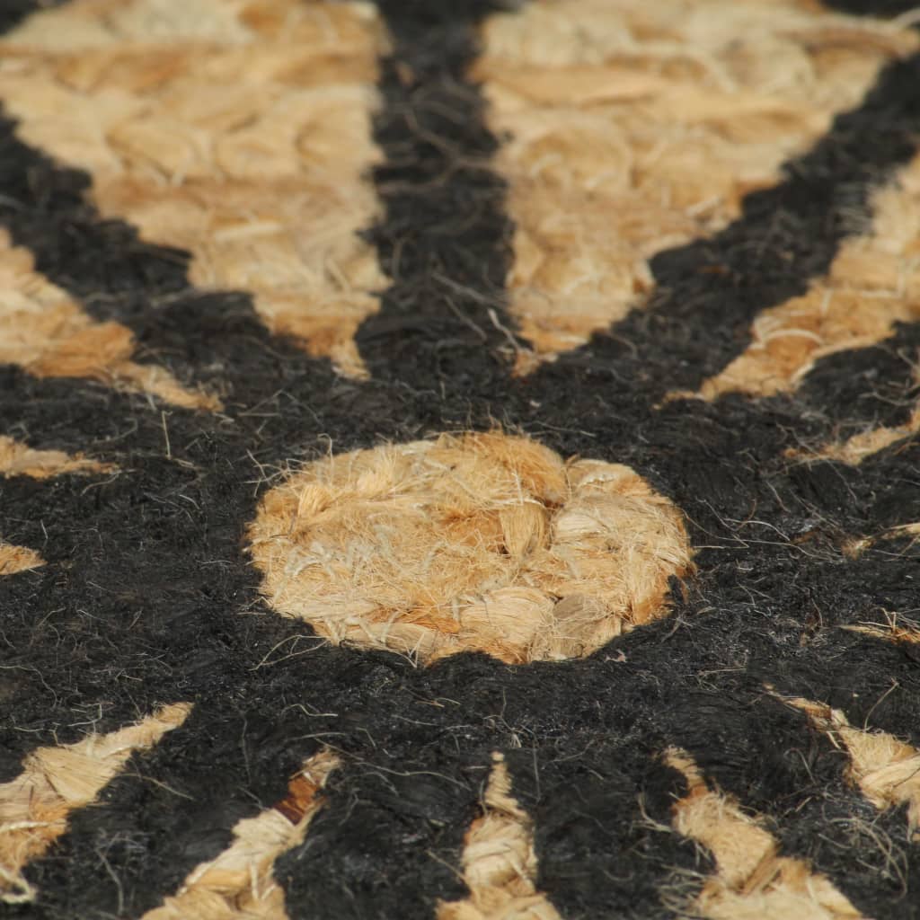 Vloerkleed Handgemaakt Met Zwarte Print Jute