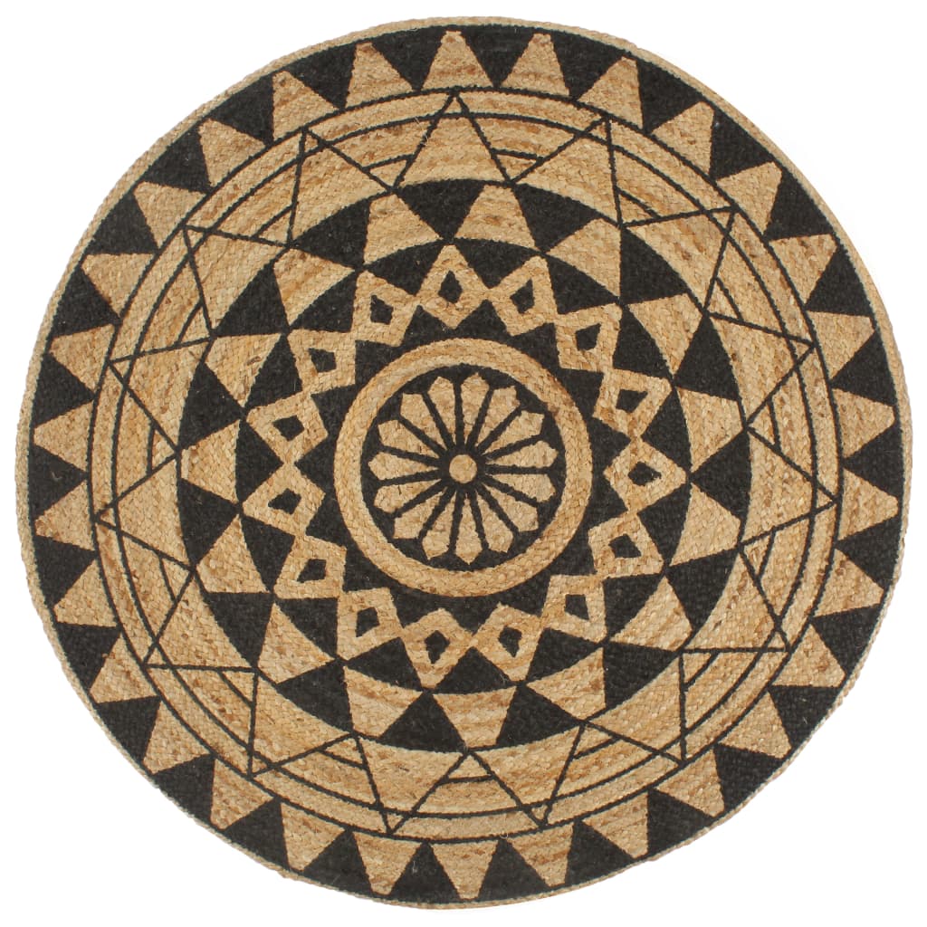Vloerkleed Handgemaakt Met Zwarte Print Jute