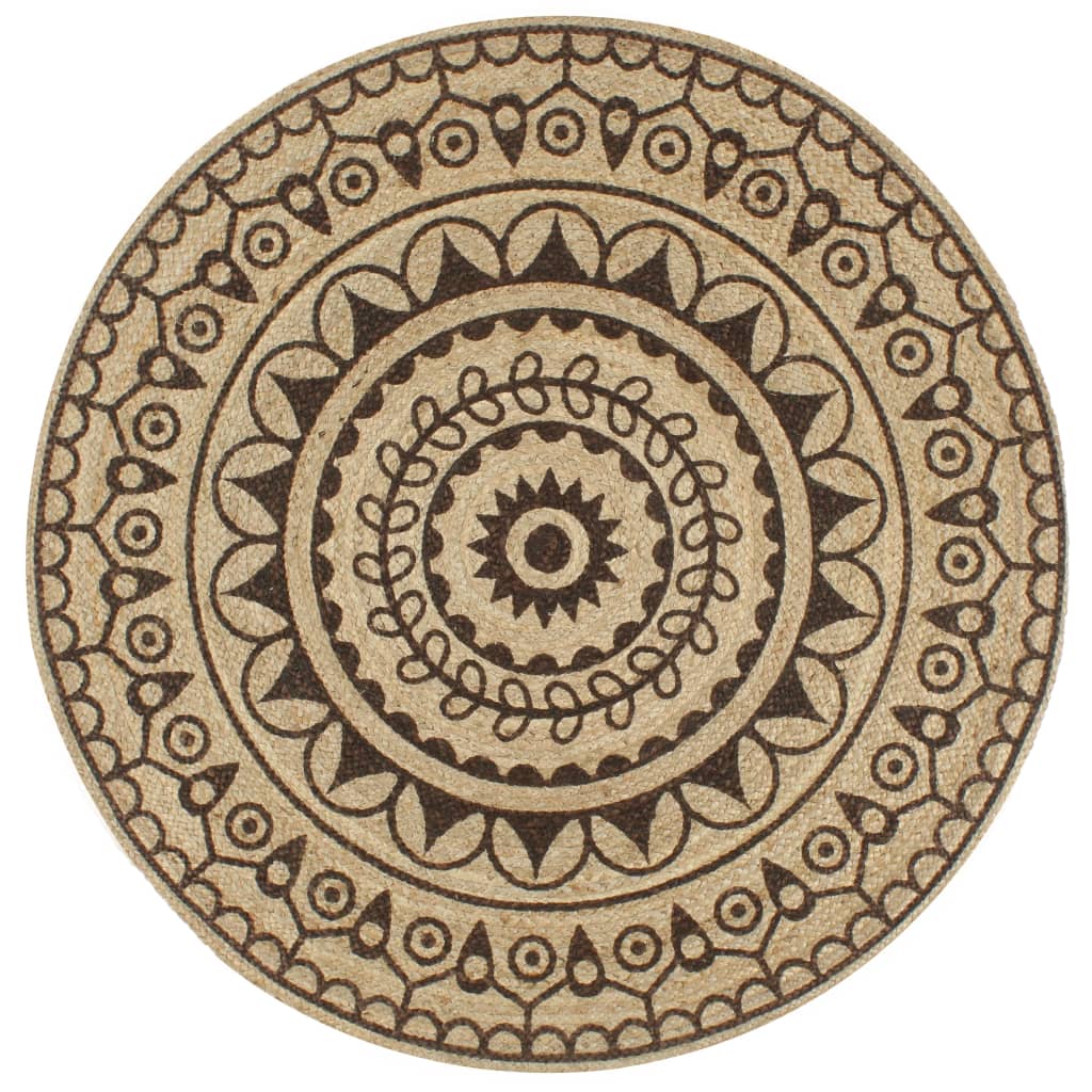 Vloerkleed Handgemaakt Met Zwarte Print Jute
