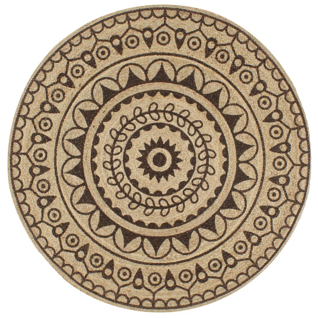 Vloerkleed Handgemaakt Met Zwarte Print Jute