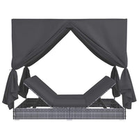 Loungebed Met Gordijnen Poly Rattan Grijs