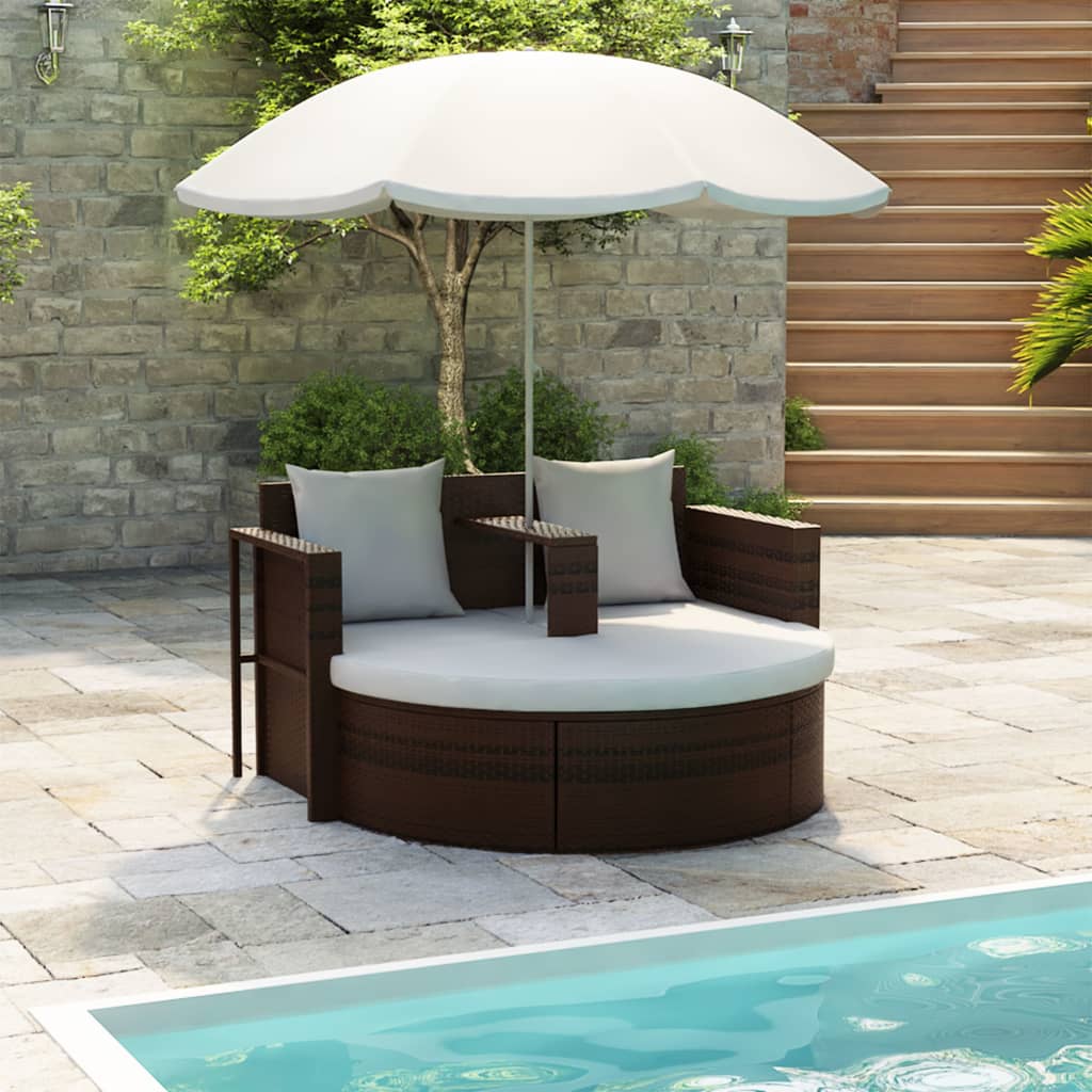 Tuinbank 2-Zits Met Kussens En Parasol Poly Rattan