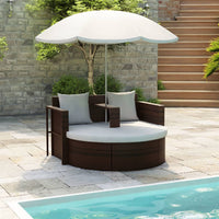 Tuinbank 2-Zits Met Kussens En Parasol Poly Rattan