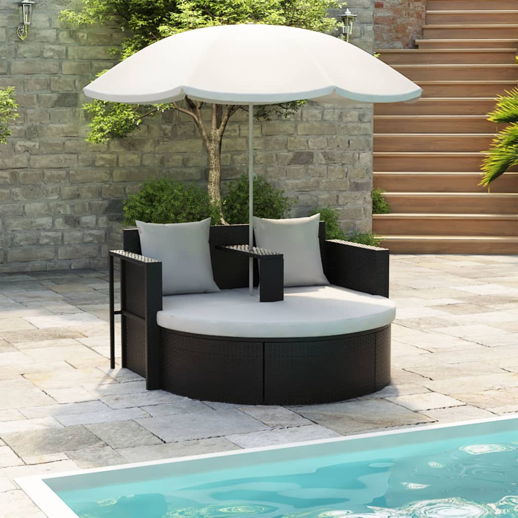 Tuinbank 2-Zits Met Kussens En Parasol Poly Rattan