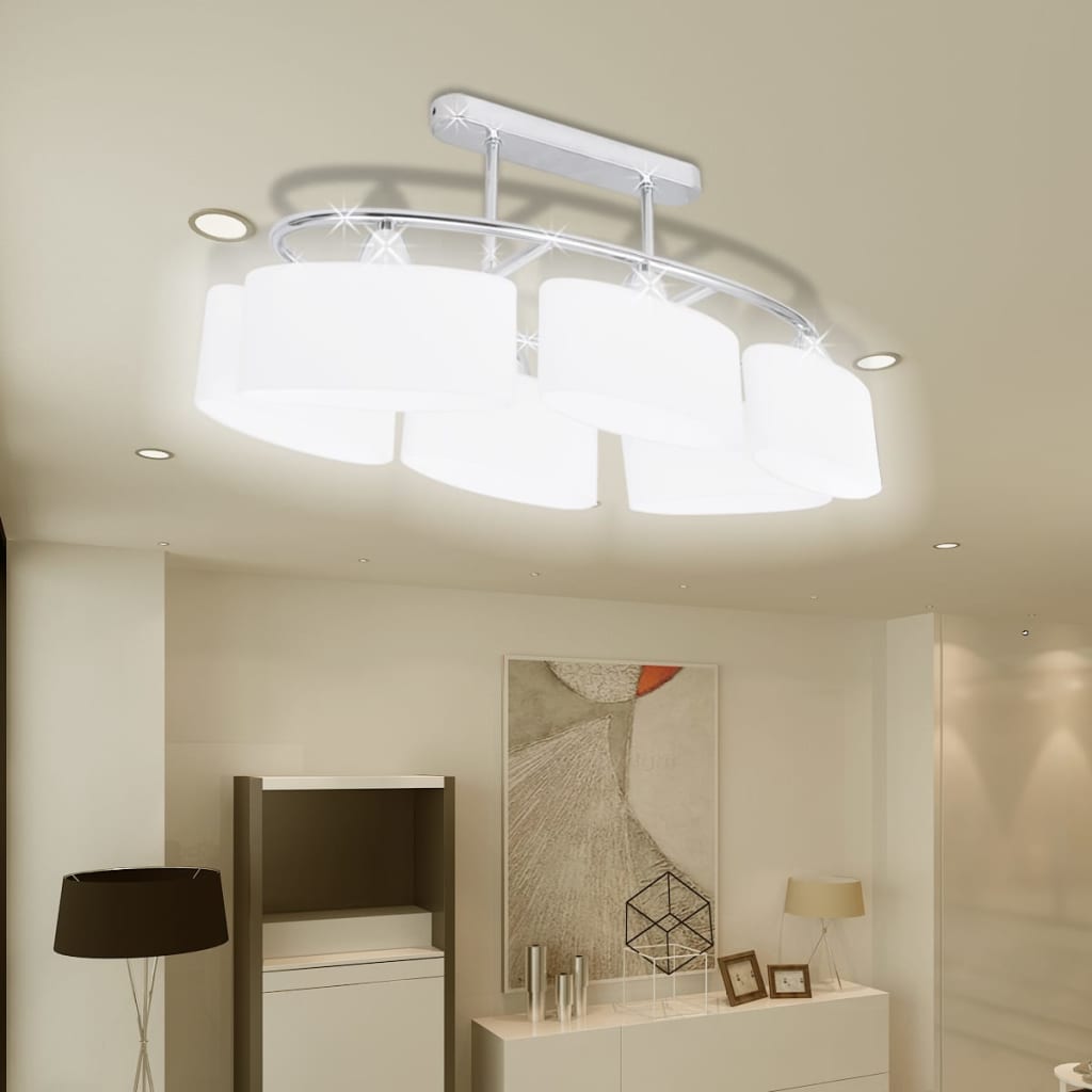 Plafondlamp Met Ellipsvormige Glazen Kappen 6Xe14