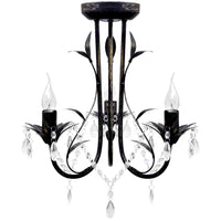 Kroonluchter Art Nouveau Metaal Kristallen Kralen 3 Gloeilampen Zwart