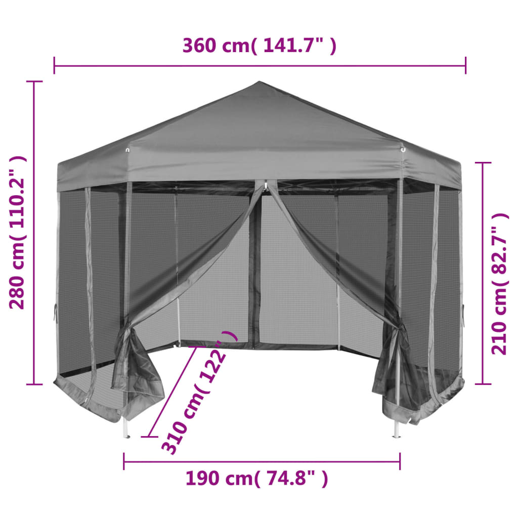 Partytent Pop-Up Zeshoekig Met 6 Zijwanden 3,6X3,1 M