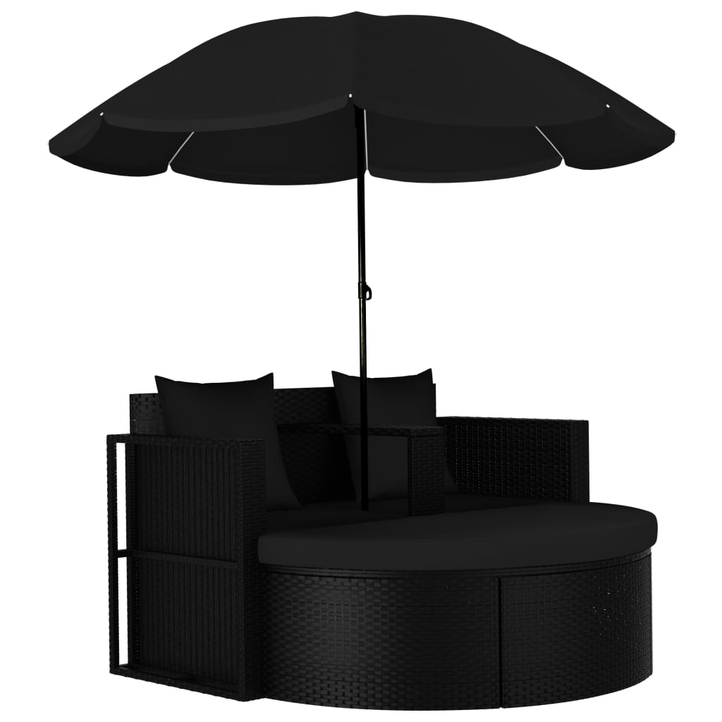Tuinbank 2-Zits Met Kussens En Parasol Poly Rattan