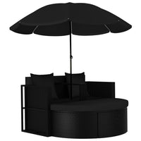 Tuinbank 2-Zits Met Kussens En Parasol Poly Rattan