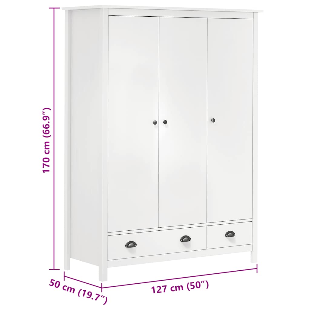 Kledingkast Hill 3 Deuren 127X50X170 Cm Massief Grenenhout