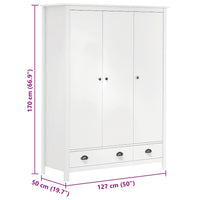 Kledingkast Hill 3 Deuren 127X50X170 Cm Massief Grenenhout