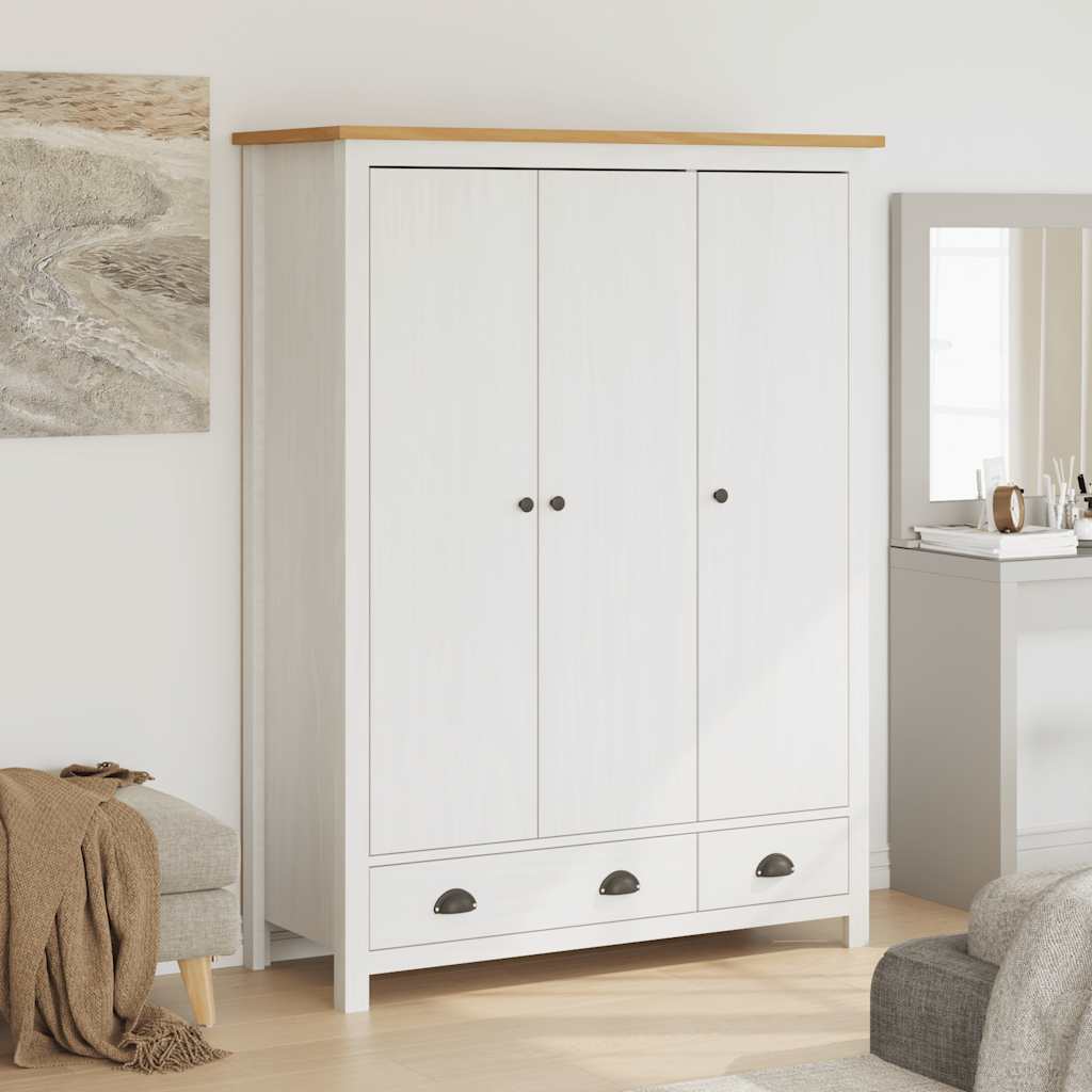 Kledingkast Hill 3 Deuren 127X50X170 Cm Massief Grenenhout