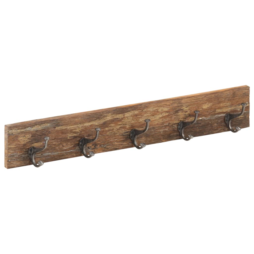Wandkapstok Met 5 Haken 100X2,5X15 Cm Massief Gerecycled Hout