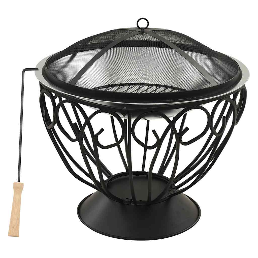 Vuurschaal En Barbecue 2-In-1 Met Pook 59X59X60 Cm Rvs Zwart